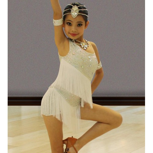 vestido latino de chica Latin Dance Skirt For Children Tassel Sumba Latin Competition Dancing Dress  Girls Latin Fringe dress